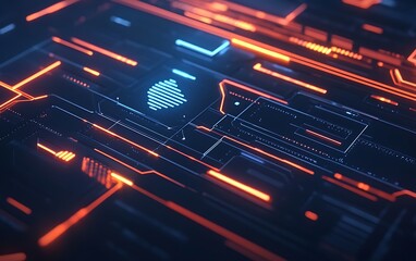 Leinwandbilder - A vibrant abstract representation of digital circuitry with glowing lines and nodes, showcasing a futuristic technology theme.