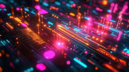 Poster - Futuristic digital landscape featuring interconnected nodes representing a quantum financial system,