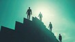 © MAGNIFIER - Sustainable growth, long term success or growing business with winning strategy, improvement or steps to team success, productivity concept, business people employee step up sustained growth arrow