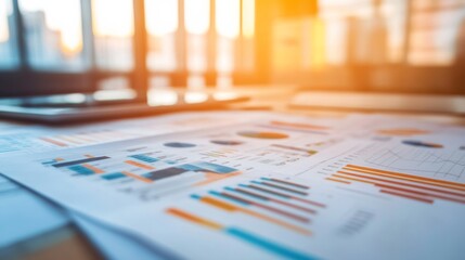 Poster - Modern Financial Charts on Desk with Light Background