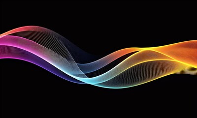 Wall Mural - colorful abstract background with wavy lines on a black background. abstract gradient color waves fo