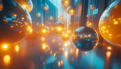 Aufkleber - A mesmerizing scene of glowing spheres in vibrant colors, reflecting light against a dynamic, colorful backdrop.