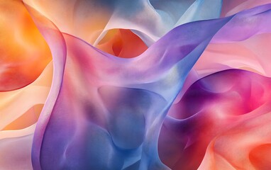 Poster - A vibrant, abstract composition featuring flowing waves of color in shades of orange, pink, blue, and purple with intricate textures.