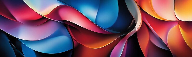 Fototapete - A vibrant abstract composition showcasing flowing curves and waves in rich hues of blue, red, and purple.