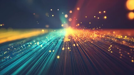 Poster - Abstract streams of light in blue and orange with glowing particles, creating a dynamic and futuristic motion effect on a dark background.