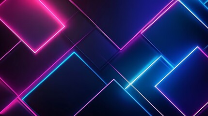 Fototapete - A vibrant abstract background featuring neon squares in pink and blue against a dark backdrop, ideal for digital art and graphic design.