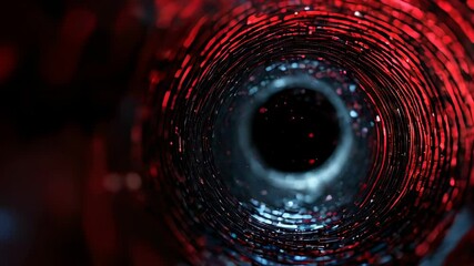 Poster - A mesmerizing abstract vortex with dark swirling lines and glowing red particles, creating a mysterious and cosmic visual effect.