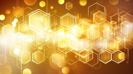 Poster - abstract golden hexagon pattern with bokeh effects