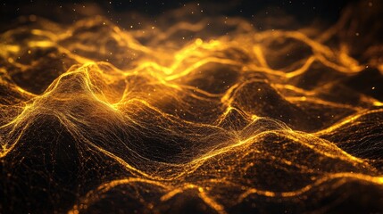 Poster - Golden Waves of Light in Digital Abstract Background