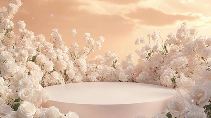 Wall Mural - beautiful podium on a white rose field