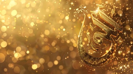 Wall Mural - A word eid ul adha in golden colour in the bokeh background
