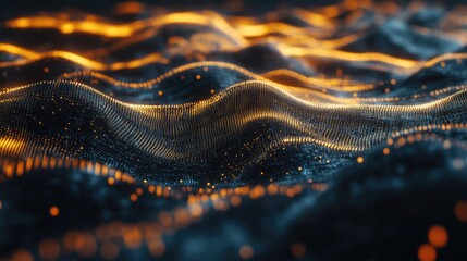 Poster - Glowing Golden Digital Waves Background