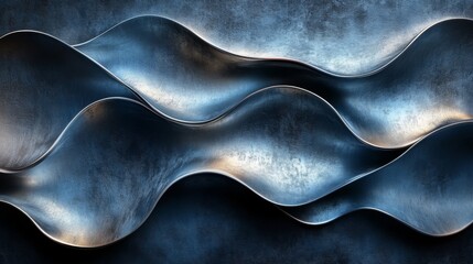 Leinwandbilder - A dynamic arrangement of metallic waves creates a mesmerizing visual, highlighting the interplay of light and shadow on a textured surface. The curves evoke movement and depth.