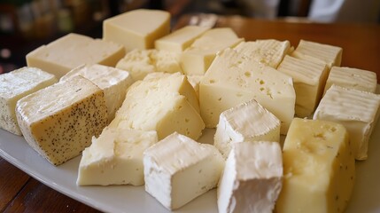 Poster - Variety of Cheese Blocks on a White Plate