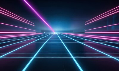 Poster - a dark background with neon lights and laser beams, creating an atmosphere of futuristic technology 