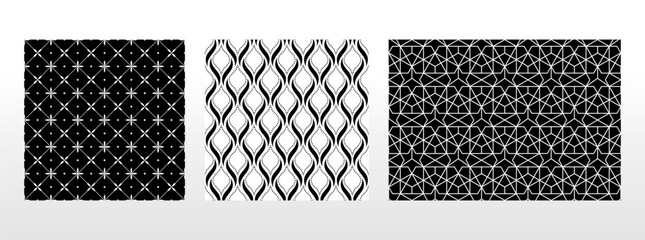 Wall Mural - Geometric set of seamless black and white patterns. Simple vector graphics.