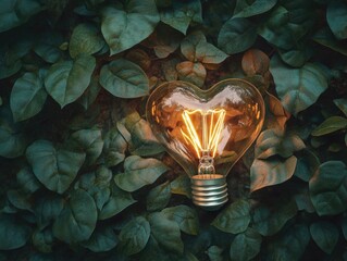 Wall Mural - Heart-shaped Light Bulb with Leaves