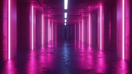 Poster - neon pink glow in industrial space