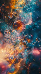 Wall Mural - abstract cosmic bubbles with swirling colors and bokeh lights
