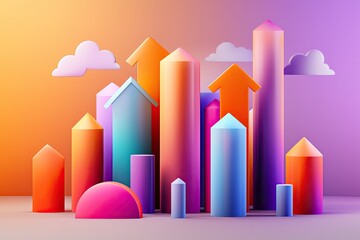 Wall Mural - colorful geometric shapes representing growth on a vibrant background.
