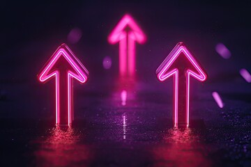 Aufkleber - Neon pink arrows glowing on a dark surface, symbolizing growth and direction.