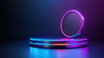 Poster - Illuminated Stage in Dark Blue and Purple A Captivating Visual Experience