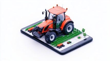 Poster - revolutionizing agriculture the high-tech smartphone farming app featuring an iconic tractor interfa