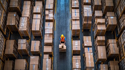 A warehouse worker packing an order, represents ecommerce and logistics 