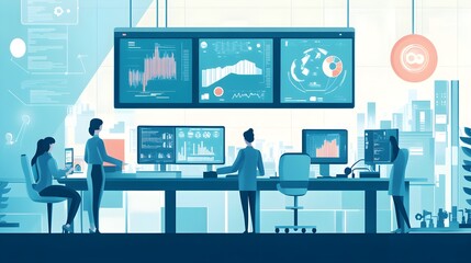 Poster - Business People Working on Financial Data in Modern Office