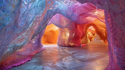 Wall Mural - An innovative knitted area includes glowing fiber and visible needles