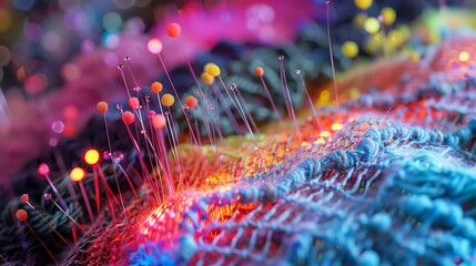 Wall Mural - An innovative knitted area includes glowing fiber and visible needles