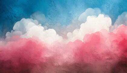 Wall Mural - abstract painting of fluffy clouds in shades of white, pink, and blue, blending together to create a
