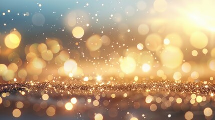 Poster - Glistening golden glitter creates a captivating backdrop full of shimmering lights, ideal for enhancing festive occasions and joyful moments
