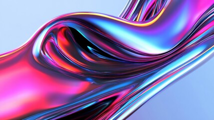 Poster - Flowing liquid with iridescent colors twists and turns in an abstract design against a smooth gradient backdrop, showcasing vibrant hues