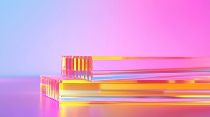 Poster - Colorful transparent acrylic sheets are stacked, creating an eye-catching display of light and color in a contemporary setting