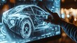 © wikkie - A person interacting with a digital display of a futuristic car design.