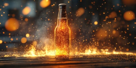 a bottle of beer is exploding in the air