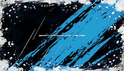 Poster - Abstract blue and black grunge background with white splatters and diagonal brushstrokes.
