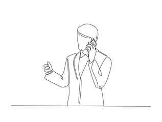 Leinwandbilder - Continuous one line drawing of businessman holding mobile phone. Bussy man calling use smartphone single line art vector illustration. Editable vector.