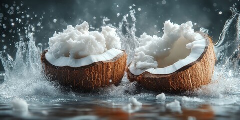 coconuts with water splashing on them