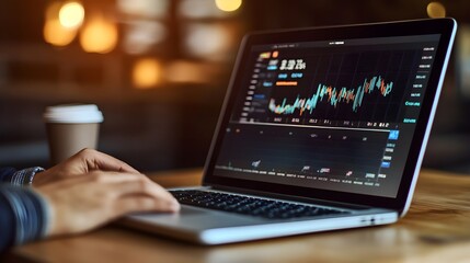 Poster - Businessman Working on Laptop with Stock Market Chart on Screen