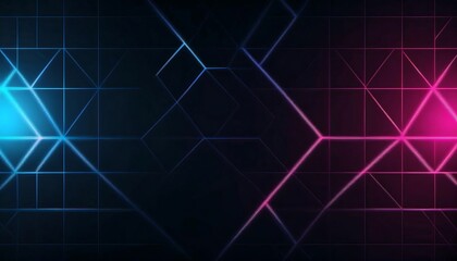 Wall Mural - Abstract geometric background with glowing lines and hexagonal shapes in blue and pink colors.