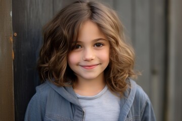 Portrait of a cute little girl with curly hair looking at camera