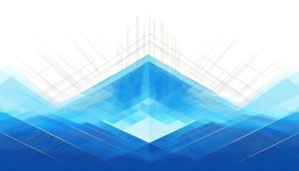 Poster - Abstract blue and white geometric pattern with a central peak and radiating lines.