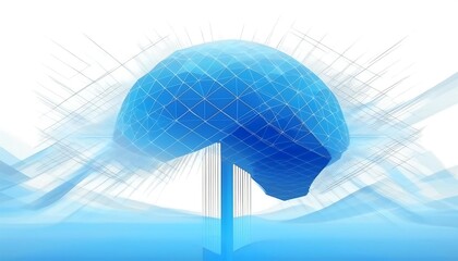 Wall Mural - Abstract blue 3D sphere with a geometric grid pattern.