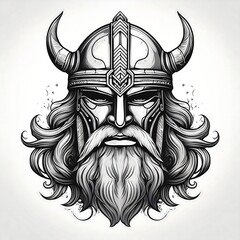 Canvas Print - A detailed illustration of a Viking warrior's face with a horned helmet.