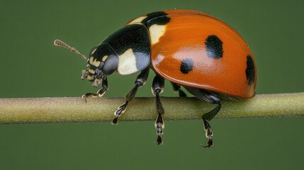 Colorful Ladybug on a Green Stem