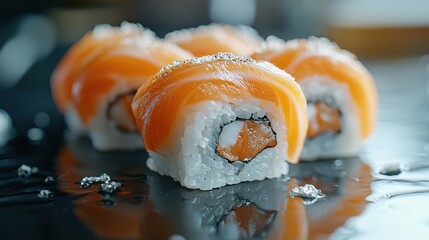 Closeup of a fresh sushi on a food background