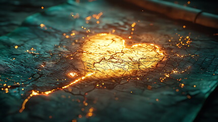 Poster - A captivating burnt heart shape illuminates textured paper symbolizing love and connection through unique patterns and depth
