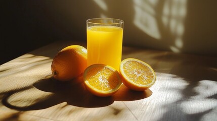 Poster - Refreshing Glass of Orange Juice with Fresh Oranges